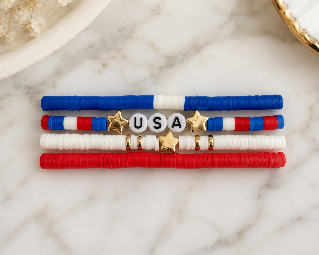 Set of 4 Red, White, & Blue USA Stretchy Bracelets