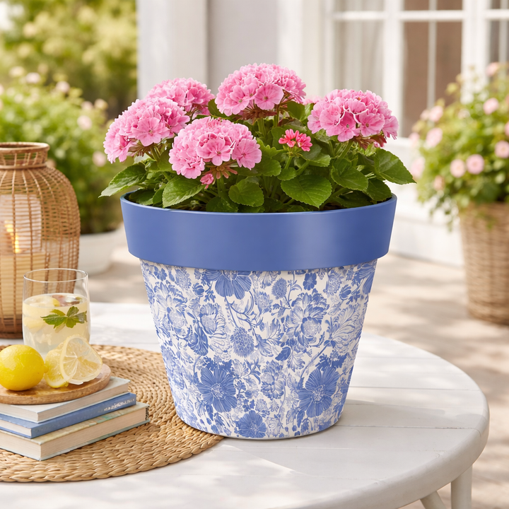 Briarwood Lane Blue and White Medium Floral Planter - 11" x 11" x 11.75"