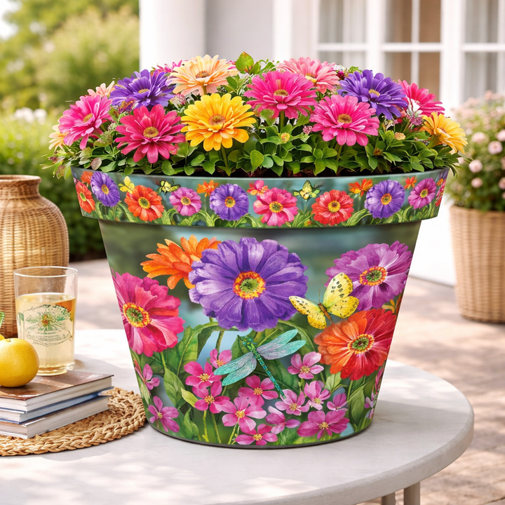 Briarwood Lane Zinnias in Bloom Large Planter - 15" x 15" x 14"