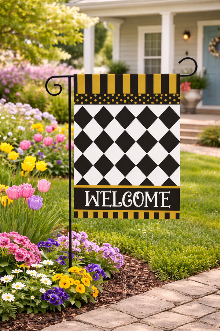 Briarwood Lane Black/White/Gold Checkerboard Garden Flag - 18" x 12.5"