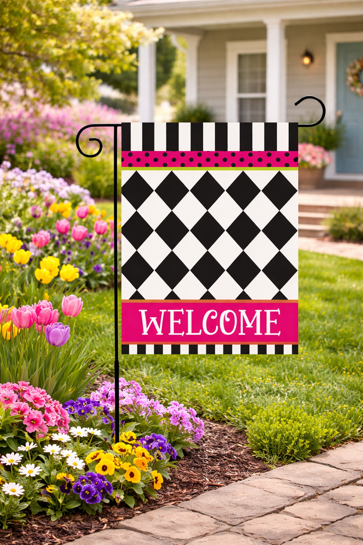 Briarwood Lane Pink/Black Neon Checkerboard Garden Flag - 18" x 12.5"