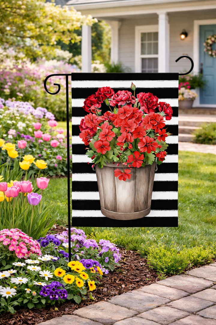 Briarwood Lane Striped Red Geraniums Garden Flag - 18" x 12.5"