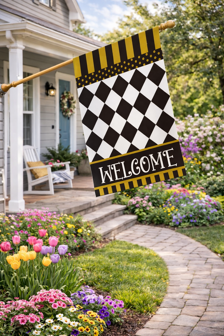Briarwood Lane Black/White/Gold Checkerboard House Flag - 40" x 28"