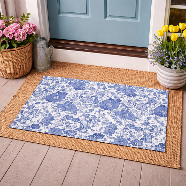 Briarwood Lane Blue and White Floral Doormat - 30" x 18"