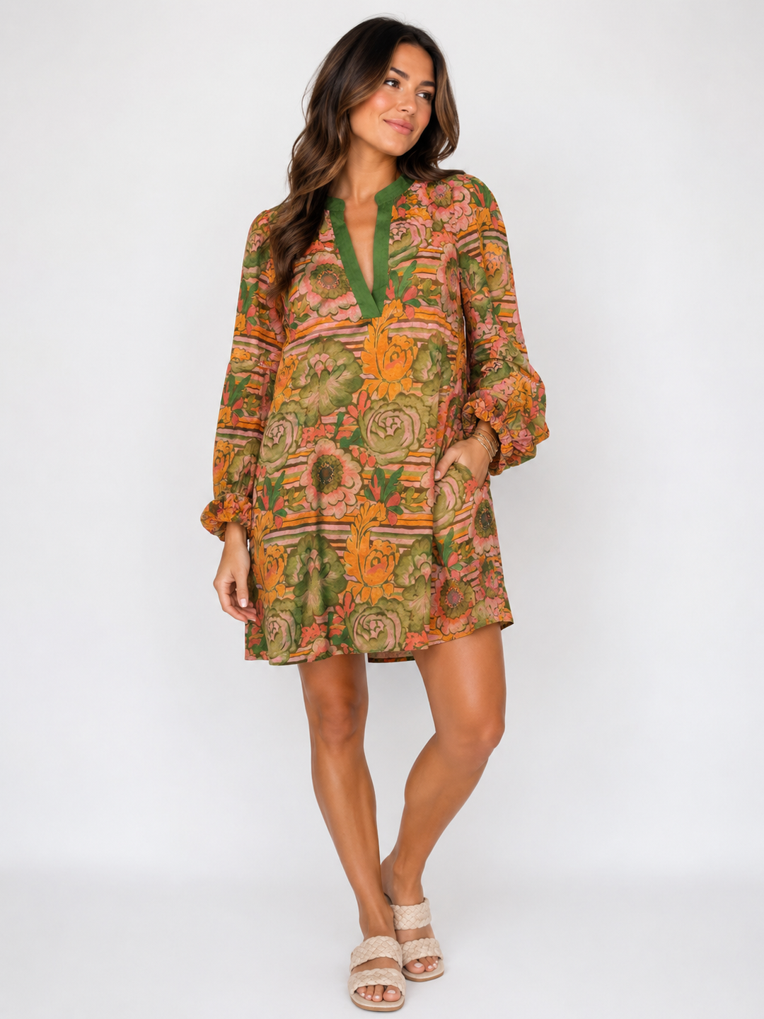 Joy Joy Charleston Bloom Bishop Sleeve Swing Dress