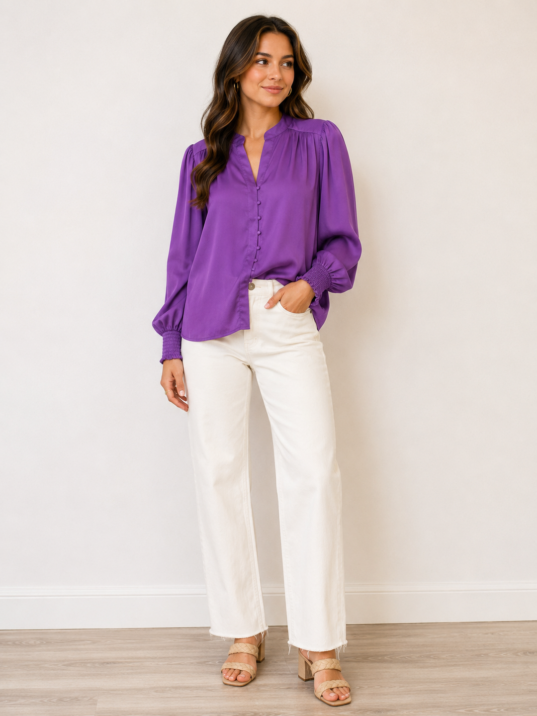 Joy Joy Amethyst Front Split Buttons Top