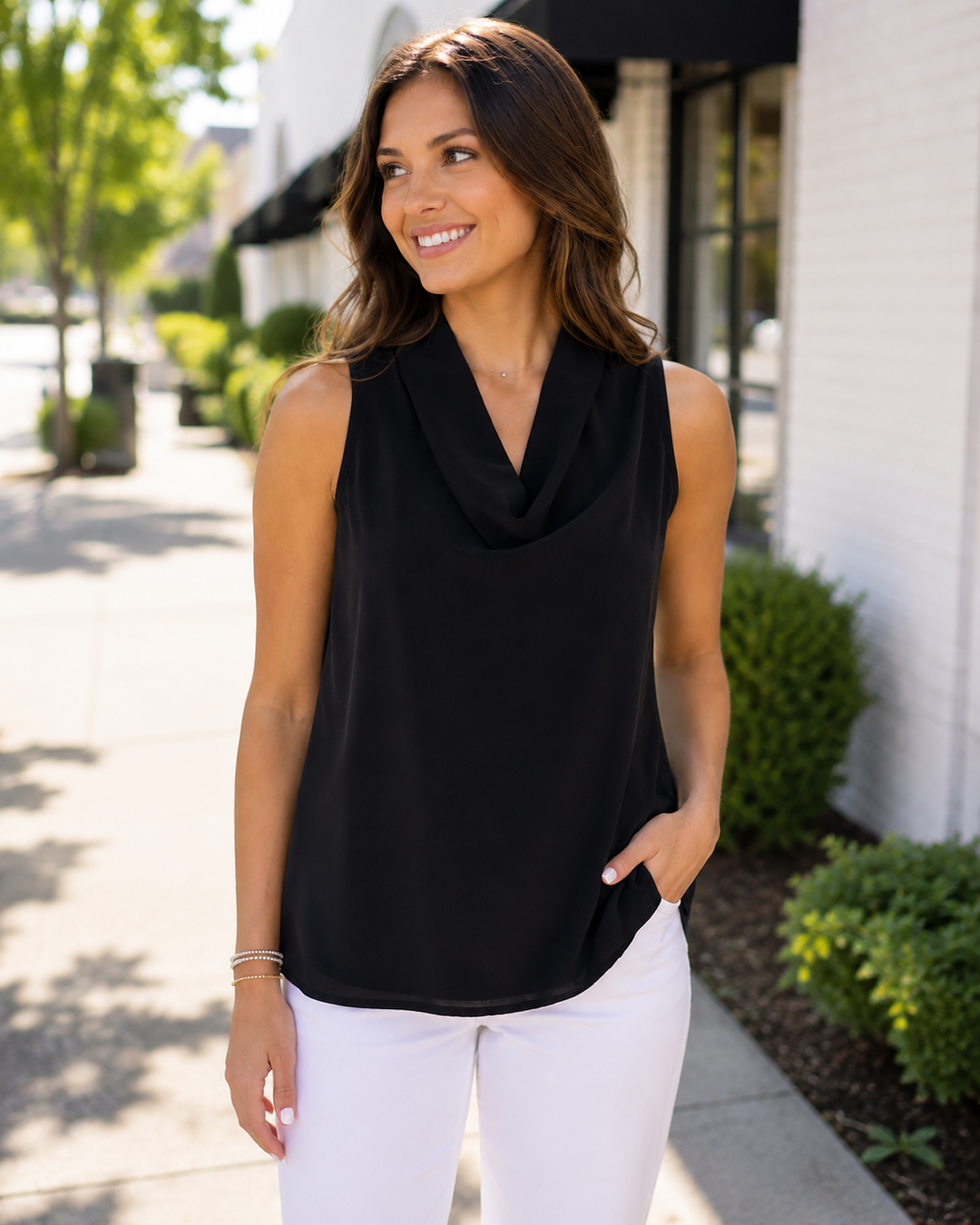 Joseph Ribkoff Black Draped Neckline Top