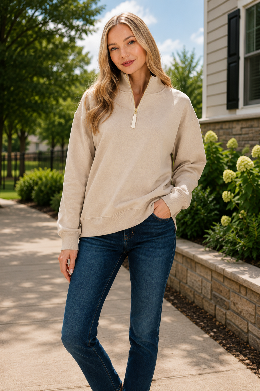 Ash Mocha Quarter Zip Fleece Sweatshirt