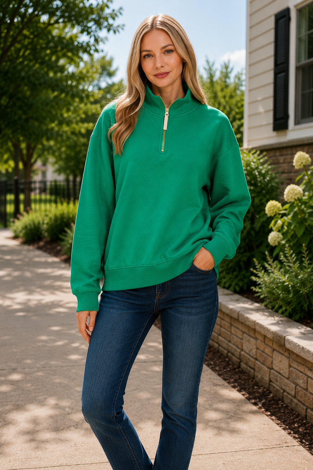 Kelly Green Quarter Zip Fleece Sweatshirt