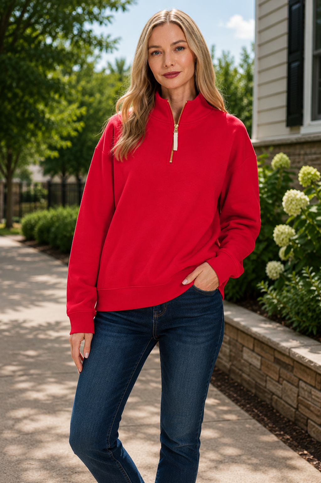 Ruby Red Quarter Zip Fleece Sweatshirt