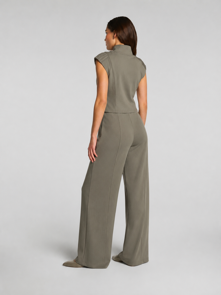 Spanx Airessentials Pintuck Half Zip Jumpsuit - Herb