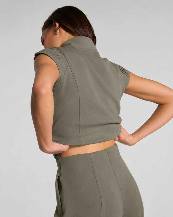 Spanx Airessentials Pintuck Half Zip Jumpsuit - Herb