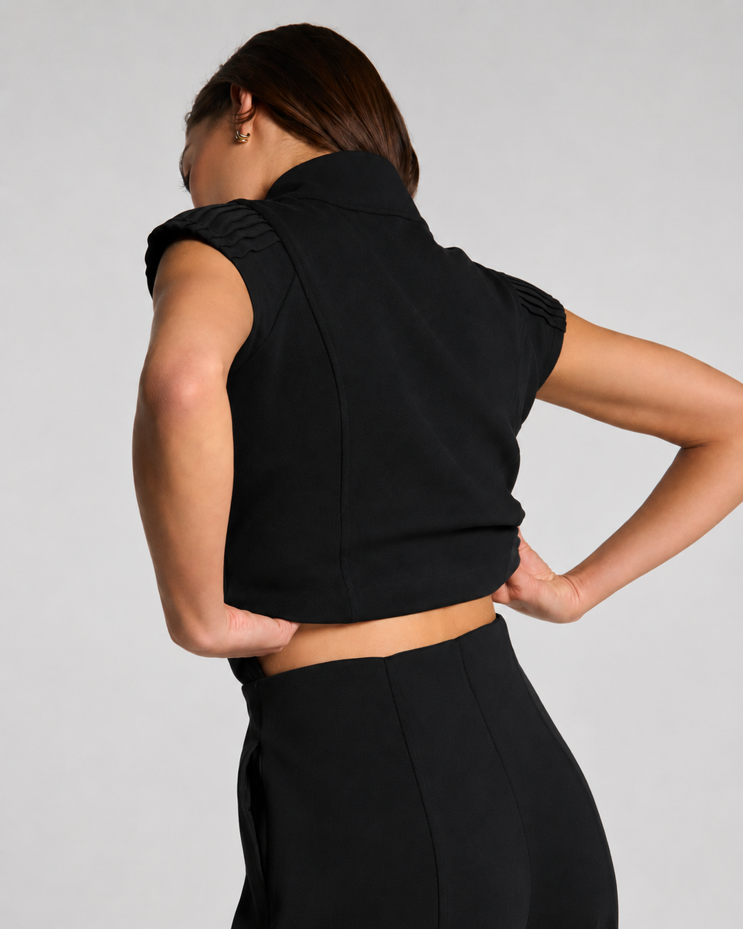 Spanx Airessentials Pintuck Half Zip Jumpsuit- Black
