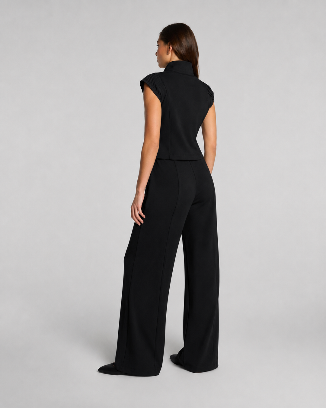 Spanx Airessentials Pintuck Half Zip Jumpsuit- Black