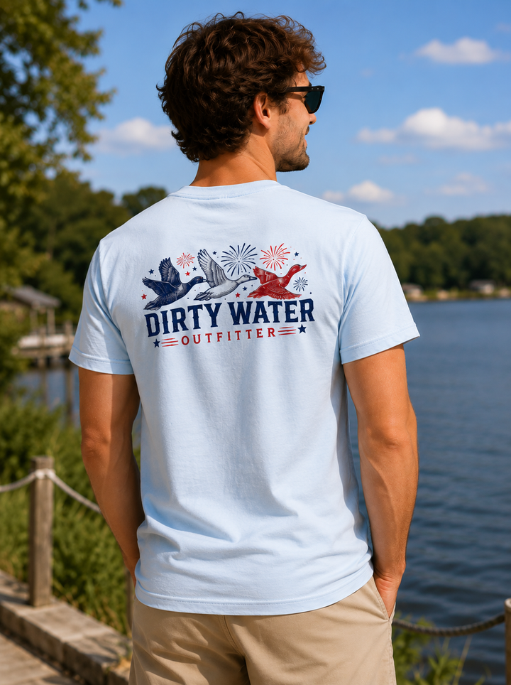 Dirty Water Light Blue Patriotic Duck Tee