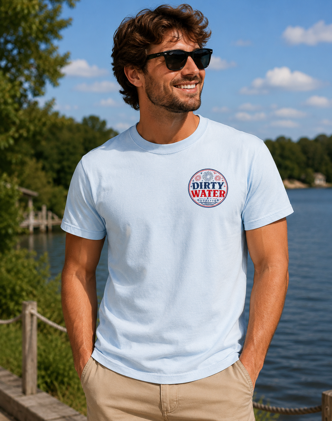 Dirty Water Light Blue Patriotic Duck Tee
