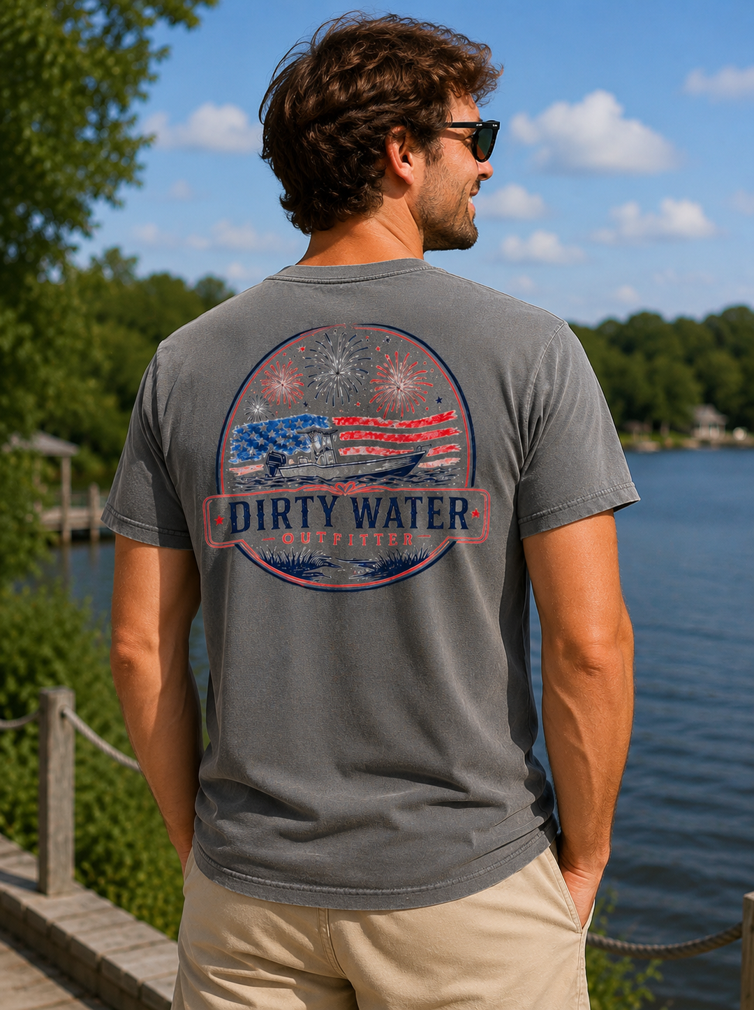 Dirty Water Outfitters Grey Patriot Boat Tee