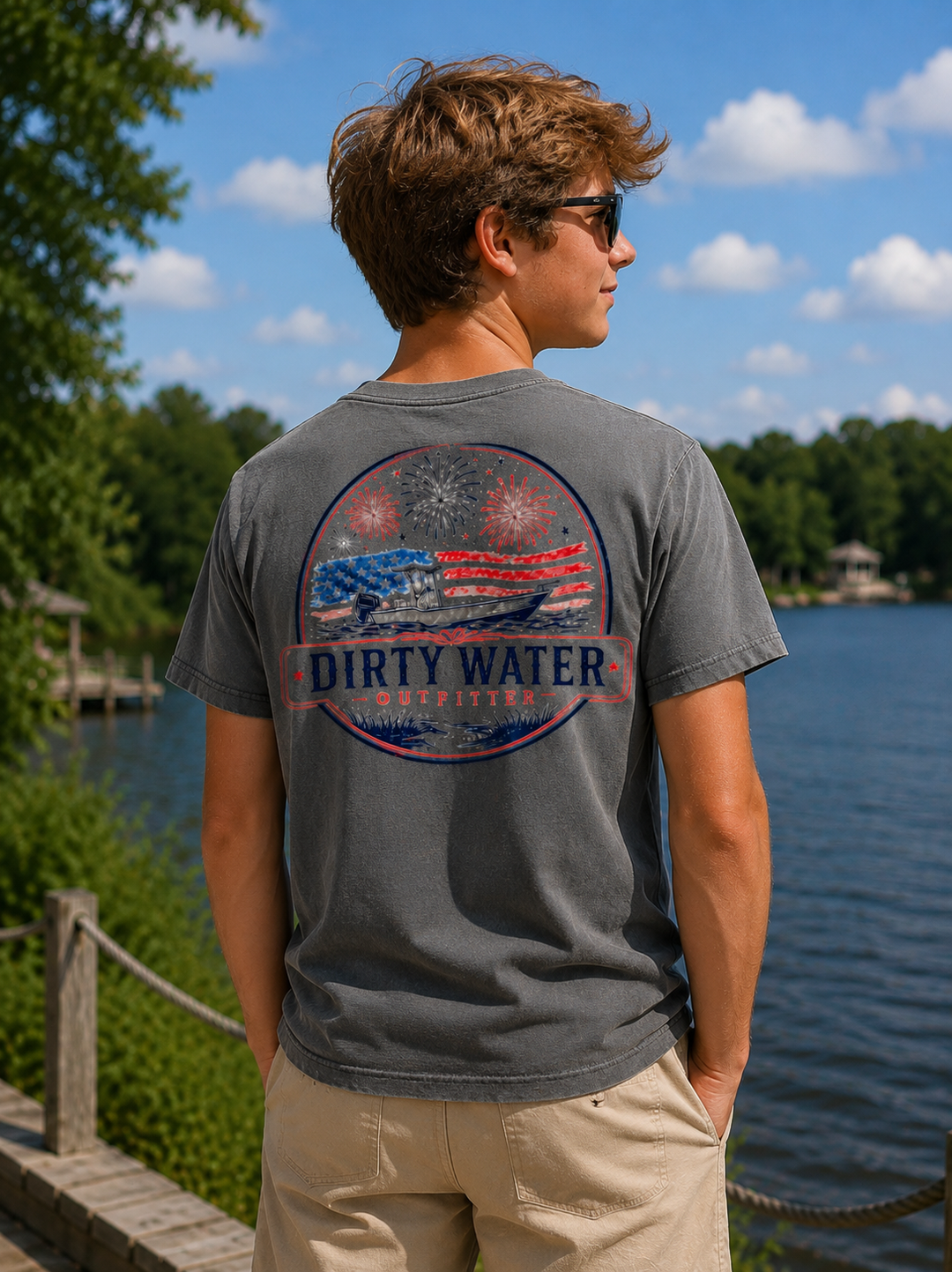 Dirty Water Outfitters Youth Grey Patriot Boat Tee
