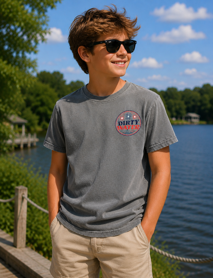Dirty Water Outfitters Youth Grey Patriot Boat Tee