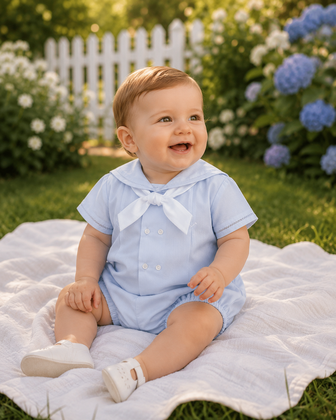 Light Blue Romper with Anchor Embroidery