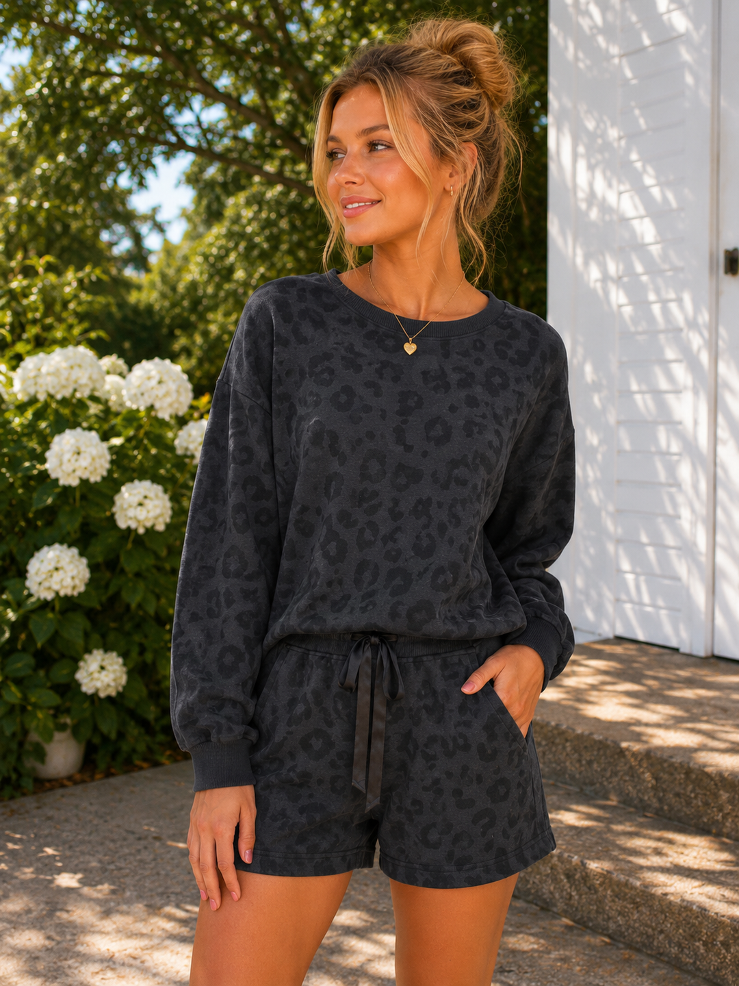 Black Leopard Print Lounge Set