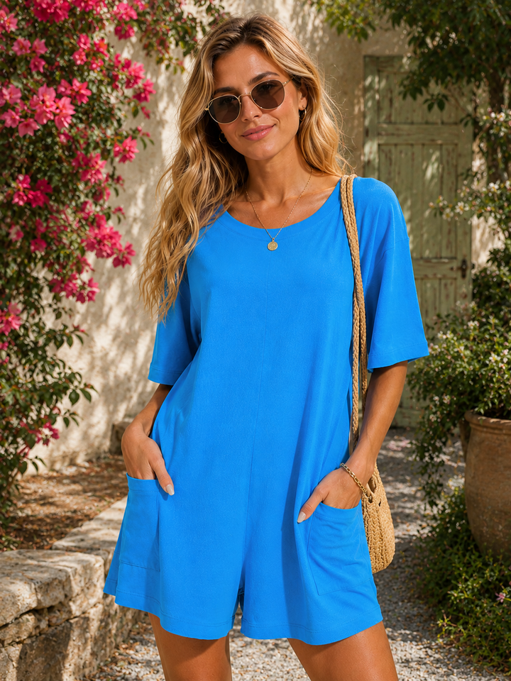 Zenana Deep Sky Reversible 2-Way Romper With Pockets