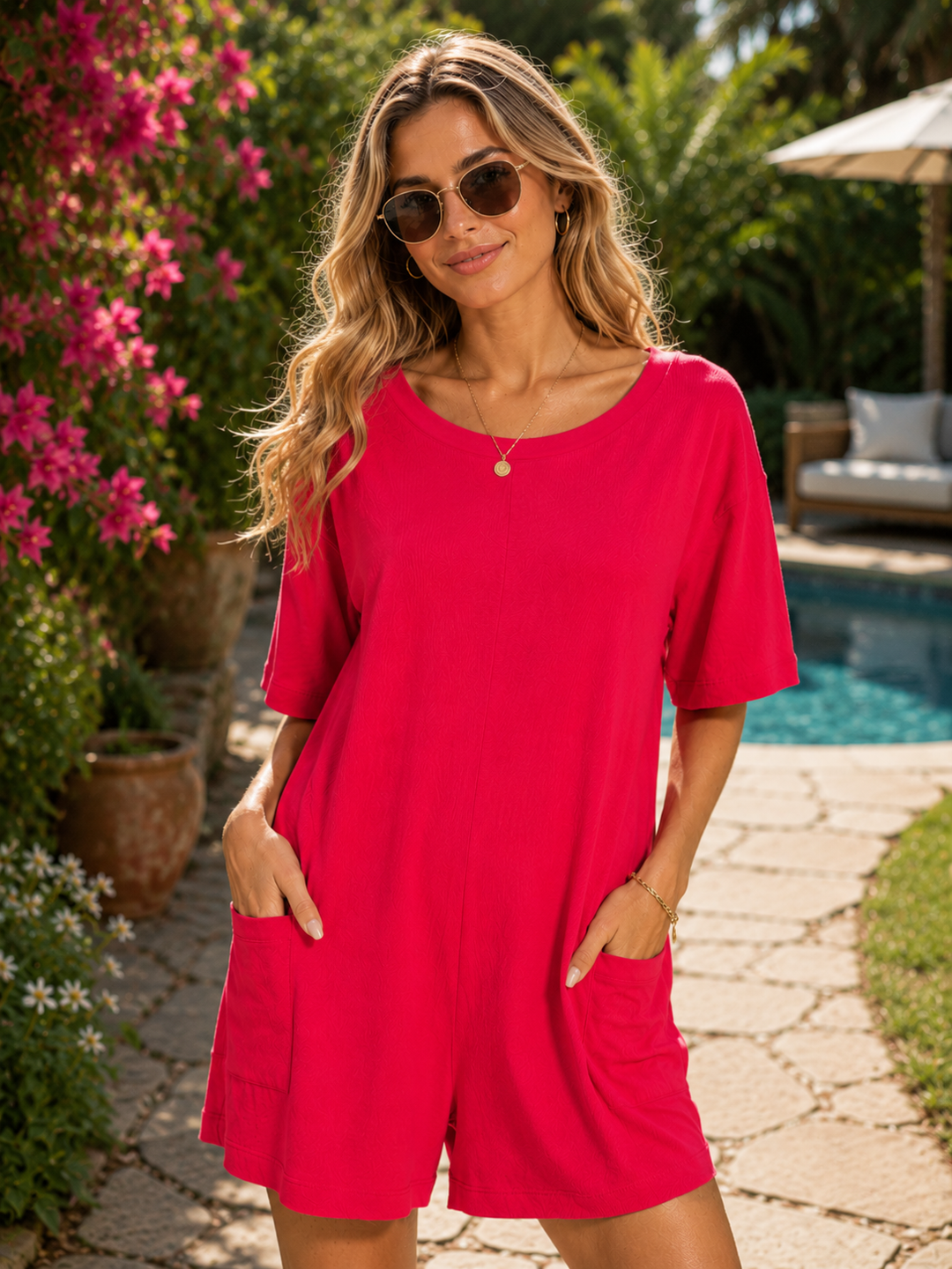 Zenana Ruby Reversible 2-Way Romper With Pockets