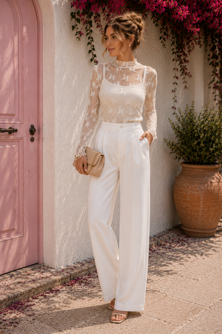 Ivory Long Sleeve Lace Layering Top