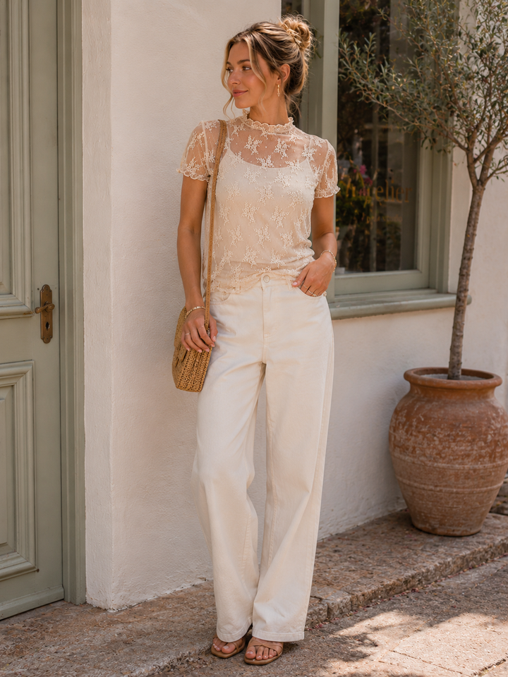 Nude Lace Layering Short Sleeve Top