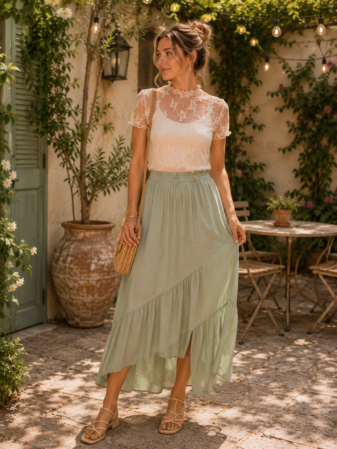 Nude Lace Layering Short Sleeve Top