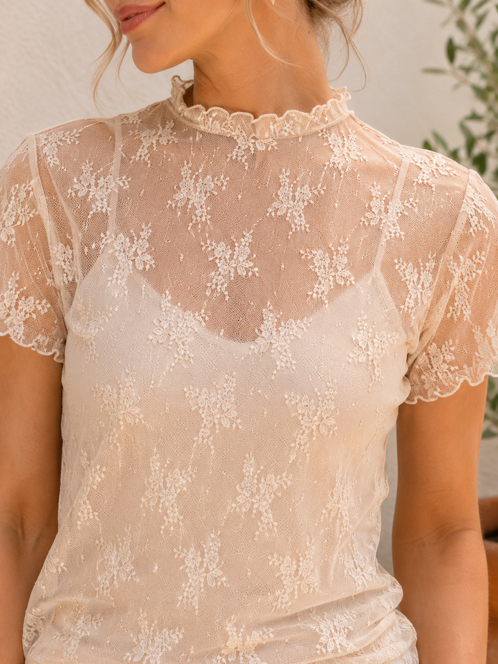 Nude Lace Layering Short Sleeve Top