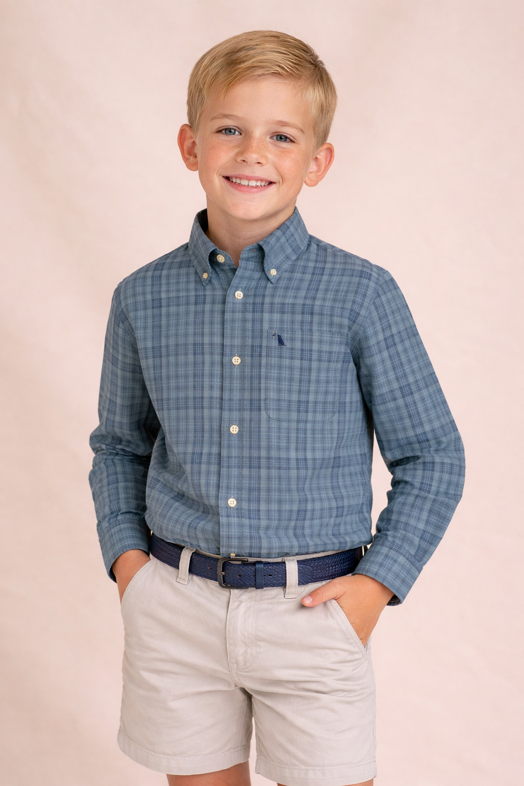 Local Boy Outfitters Youth Navy/Slate/Light Blue Hoffman Dress Shirt