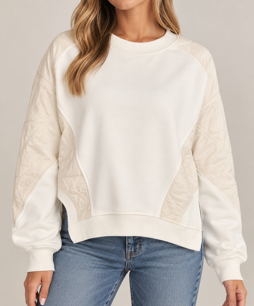 Quilted Side-Detail Pullover