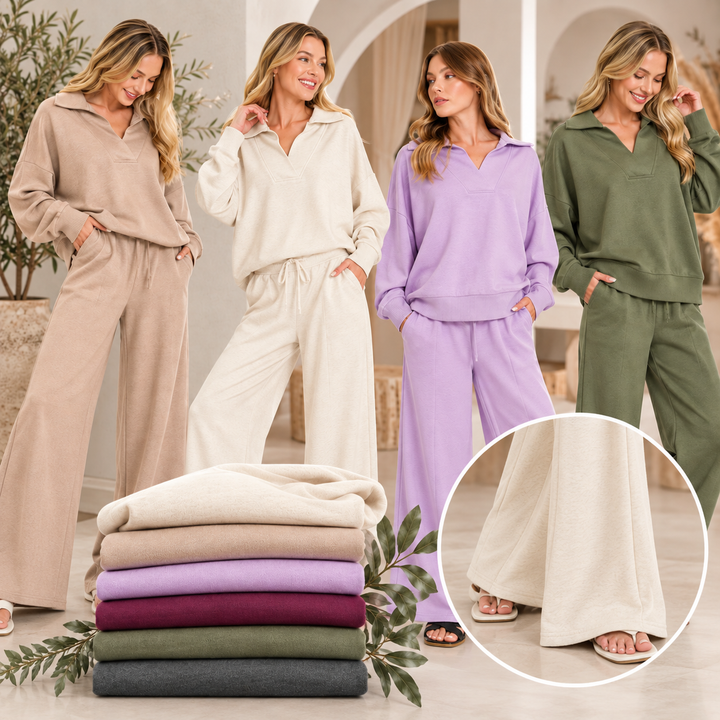 Zenana Collared Scuba Pullover & Center Seam Pant Set