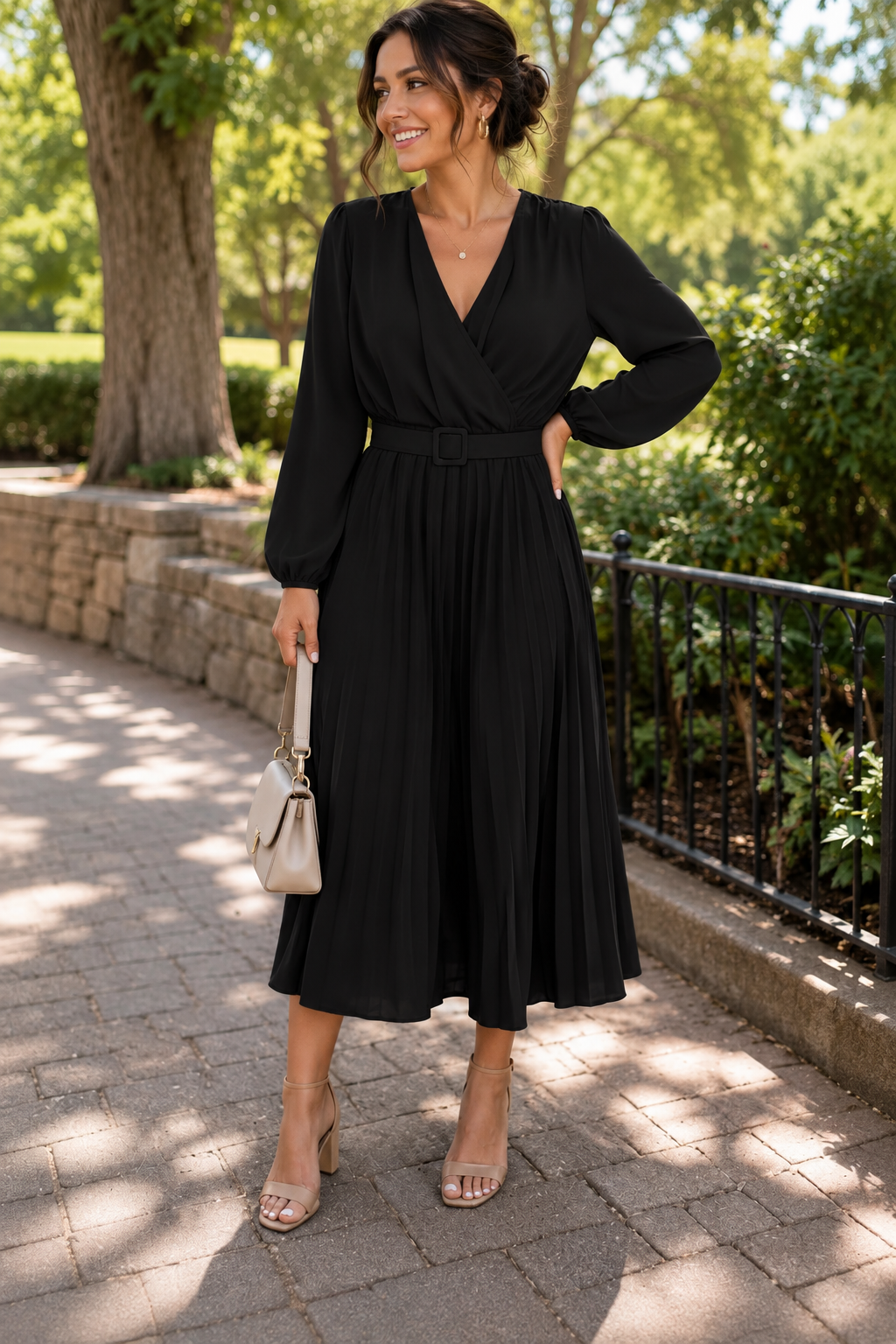 Black Pleated Midi Dress