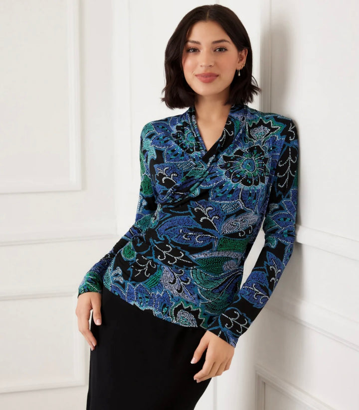 Karen Kane Hidden Gem Long Sleeve Drape Front Crossover Top