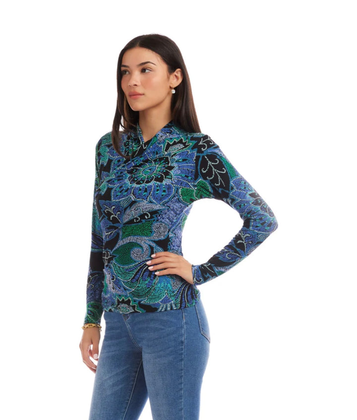 Karen Kane Hidden Gem Long Sleeve Drape Front Crossover Top