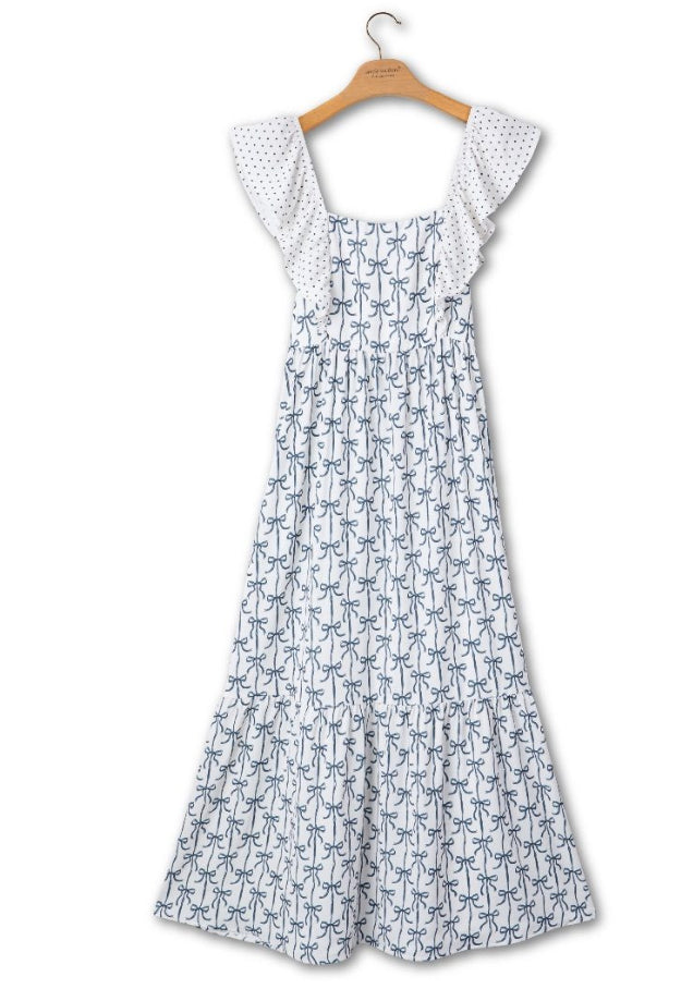 Simply Southern Bow Patterned Sweet Girl Ruffle Dress
