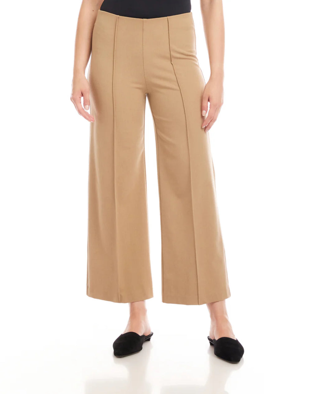 Karen Kane Cropped Pintuck Wide-Leg Pants- Camel