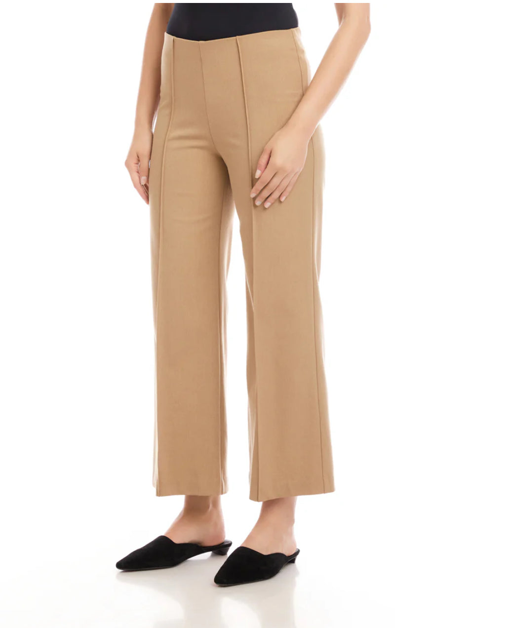 Karen Kane Cropped Pintuck Wide-Leg Pants- Camel