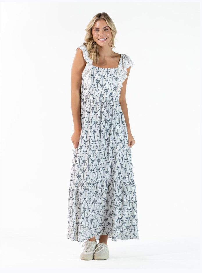 Simply Southern Bow Patterned Sweet Girl Ruffle Dress