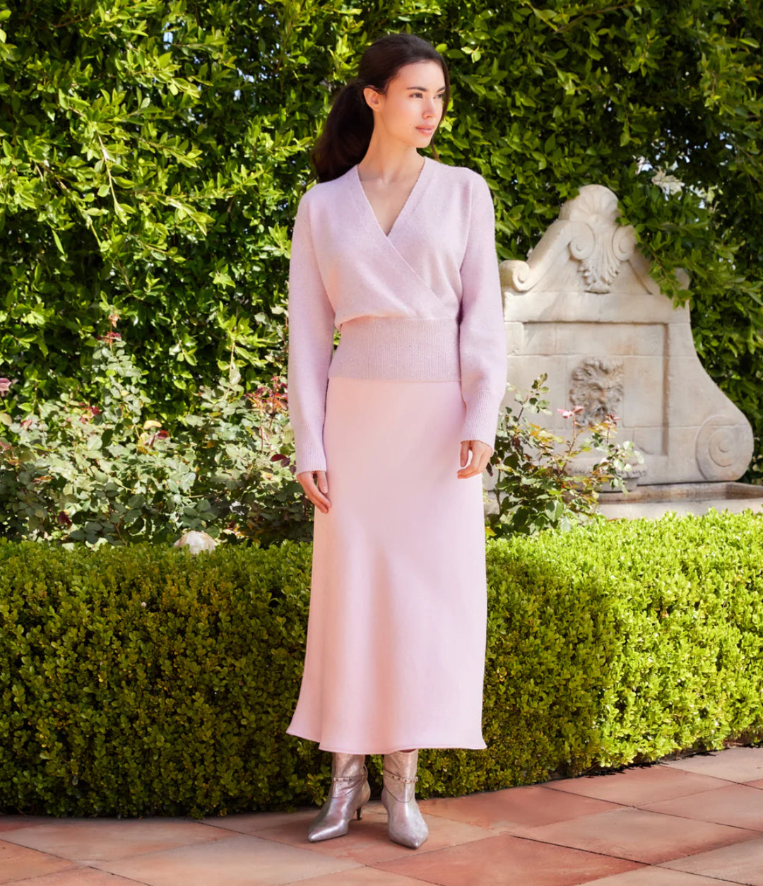 Karen Kane Satin Bias Cut Skirt- Pink