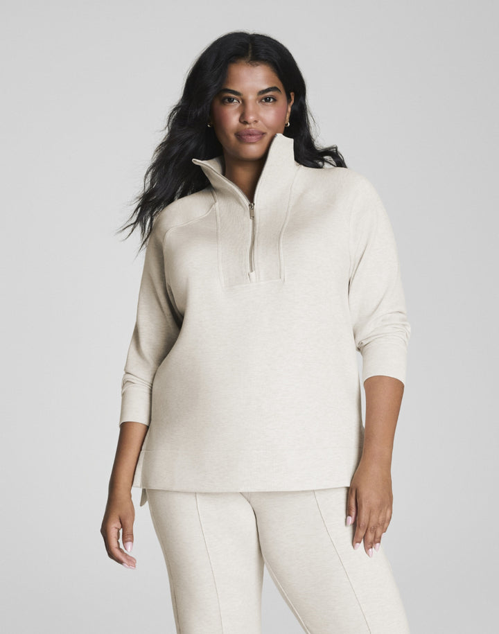 Spanx Heather Cream AirEssentials Brushed Half Zip Tunic