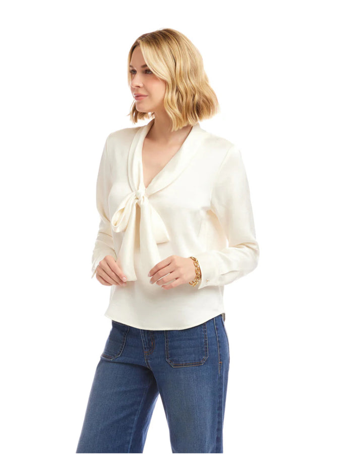 Karen Kane Cream Long Sleeve Satin Bow Top
