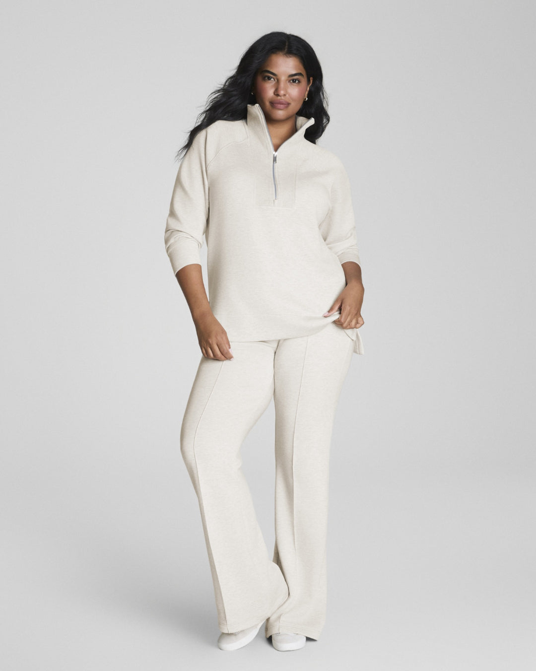 Spanx Heather Cream AirEssentials Brushed Half Zip Tunic