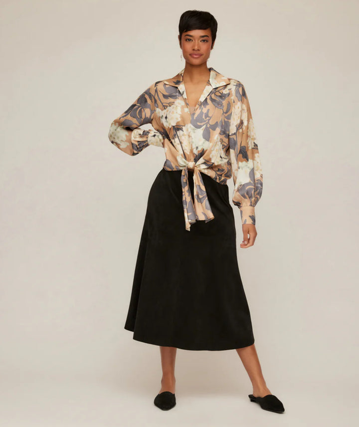 Karen Kane Blouson Sleeve Satin Tie-Front Top