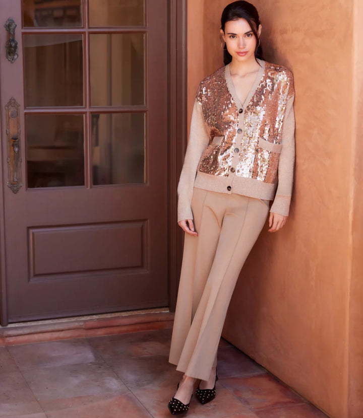 Karen Kane Cropped Pintuck Wide-Leg Pants- Camel