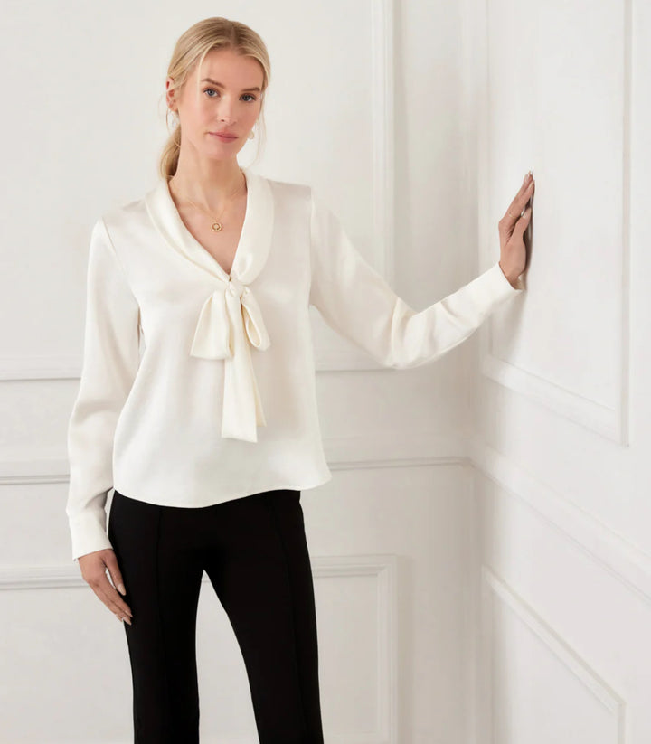 Karen Kane Cream Long Sleeve Satin Bow Top