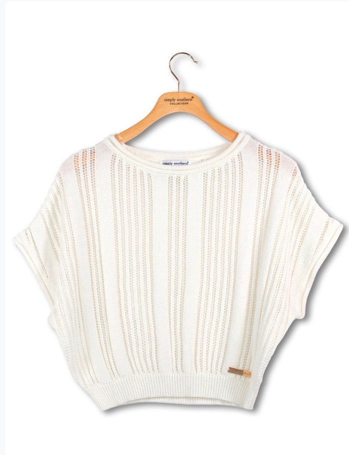 Simply Southern White Knit Drop Shoulder Sweater