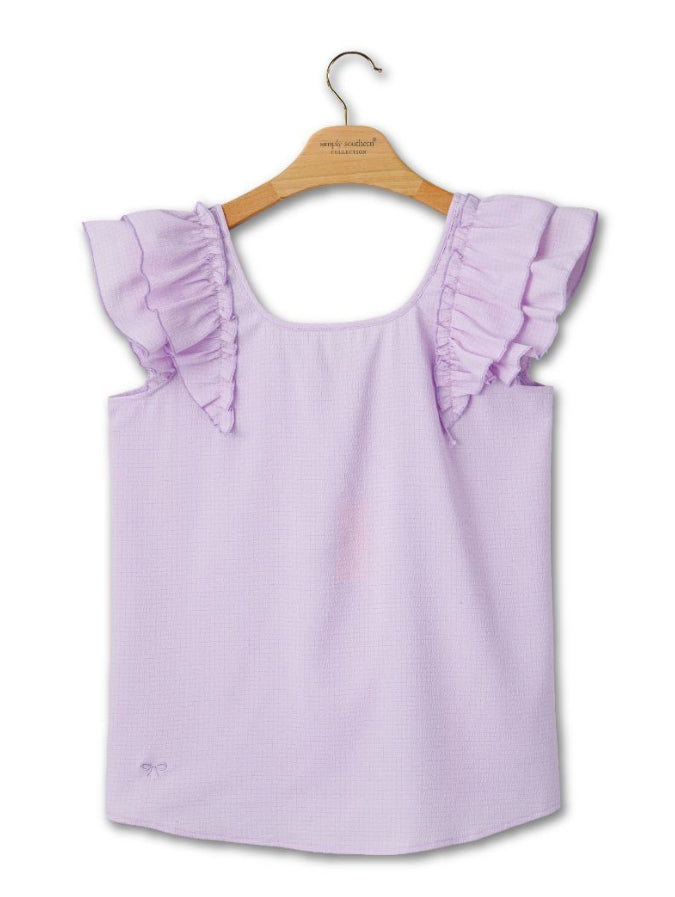 Simply Southern Lilac Ruffle Sleeve Coquette Top